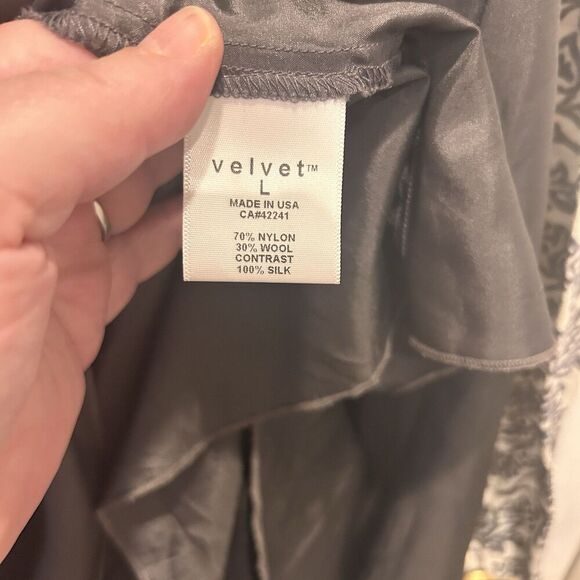 VELVET By Graham & Spencer Gray Silk Wool Printed Dress Lined Women's Silk Large - Picture 7 of 7